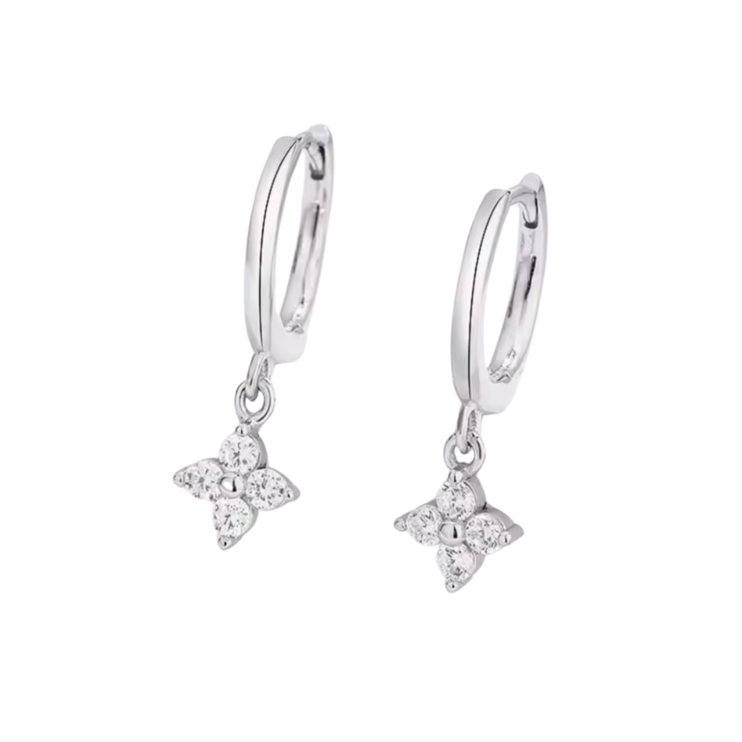 Dainty Flower Drop Huggies - Silver