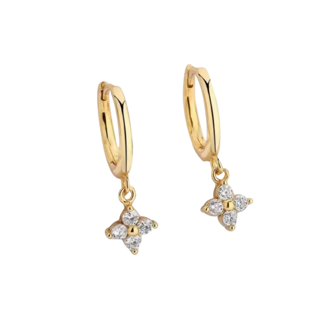 Dainty Flower Drop Huggies - Gold