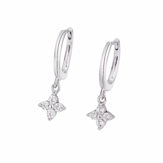 Dainty Flower Drop Huggies - Silver
