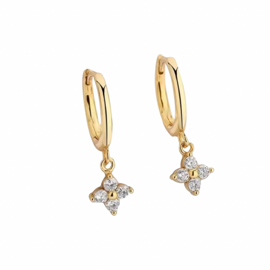 Dainty Flower Drop Huggies - Gold